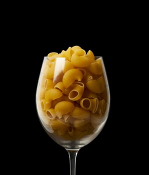 Pasta Pipe Rigate in a glass cup isolated on black background