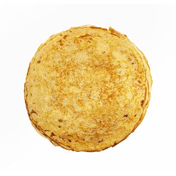 Homemade pancakes isolated on white background. Pancake week. Delicious breakfast. View from the top. With clipping path