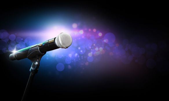  Microphone On Stage With Bokeh Light. Blurred concept