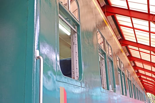 The exterior historical vintage train in railway station