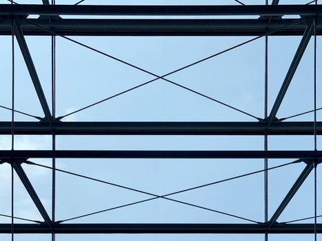 The silhouette of the indoor building with blue sky