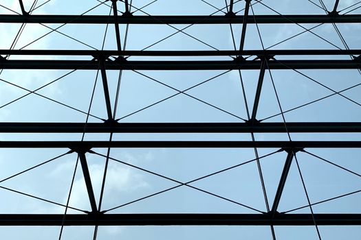 The silhouette of the indoor building with blue sky