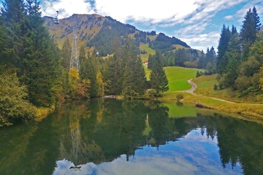 The Switzerland Grindelawld snow mountain with sightseeing cable car, outdoor park and lake