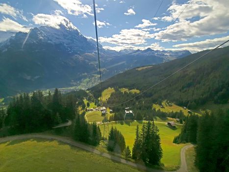 The Switzerland Grindelawld snow mountain with sightseeing cable car and small town