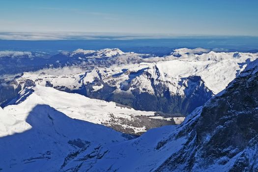 The peak of Switzerland Grindelawld snow mountain
