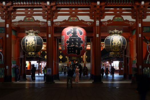 The old historic zen Japanese temple building in Japan city at night