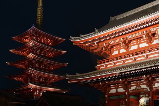 The old historic zen Japanese temple building in Japan city at night