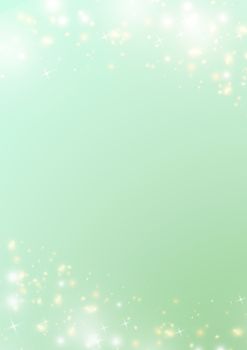 The pastel gradient green background, sparklin bokeh star and light border