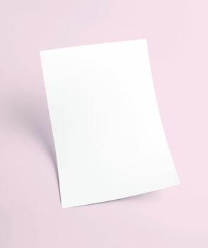 The white blank document paper template with light pink background