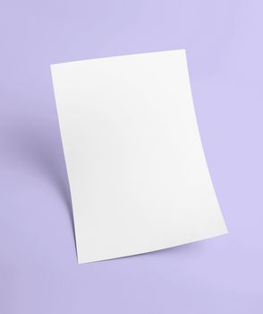 The white blank document paper template with purple background