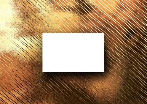 The business card mock-up template with gold glitter wavy and crooked line pattern fashion paper background