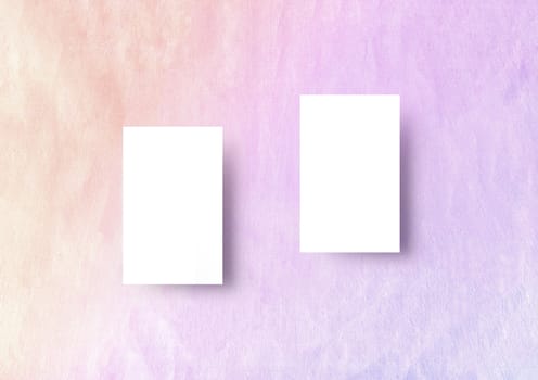 The vertical business card mock-up template gradient paastel purple to pink textured Japanese paper backbround