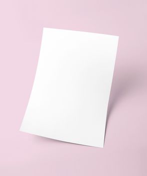 The white blank document paper template with pink background