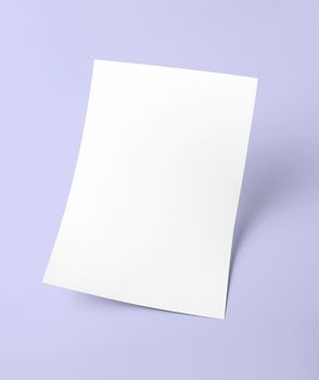 The white blank document paper template with purple background