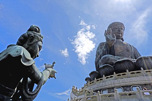 The large outdoor bronze statue of  seated Tian Tan Buddha in Hong Kong