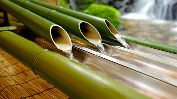 The close up of bamboo decoration in traditional Japan zen