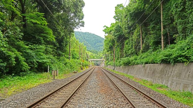 The outdoor train track in Japan from perspective angel