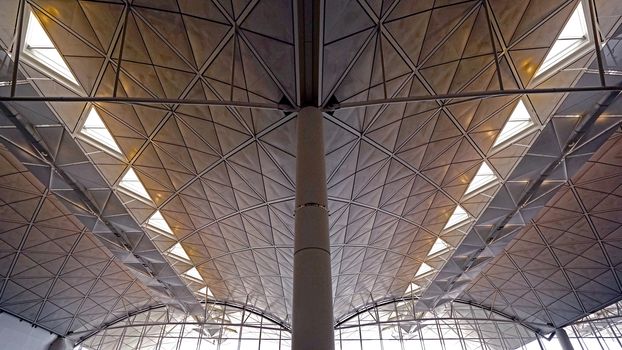 The window, interior and ceiling of airport archtecture terminal building