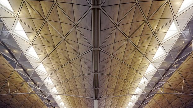 The interior and ceiling of airport archtecture terminal building