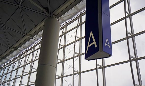 The window, interior and ceiling of airport archtecture terminal building