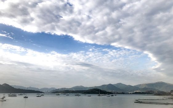 The ocean, mountain and dramantic cloud in summer