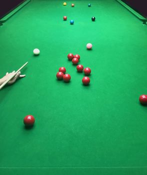 The traditional snooker ball and game table