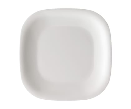 Isolated single round corner white dish utensil on white background top view
