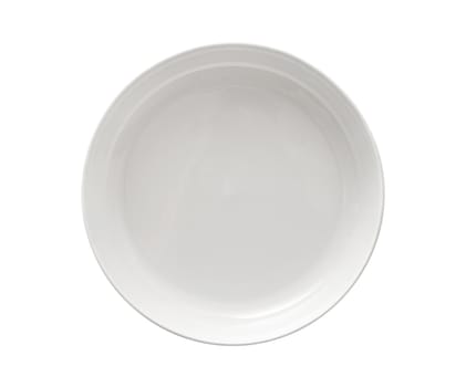 Isolated single white circle dish utensil on white background top view