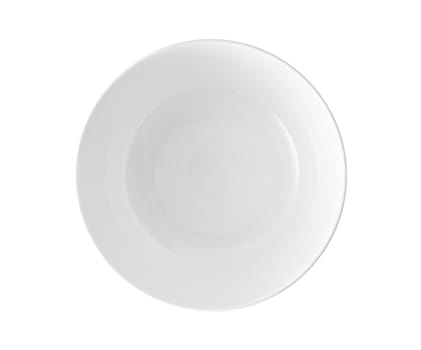 Isolated single white circle dish utensil on white background top view