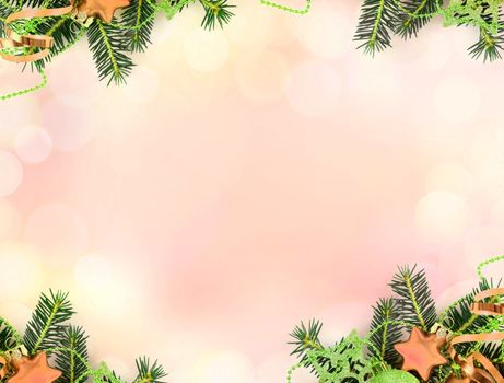 Pink and orange gradient blank paper background with Christmas decoration border