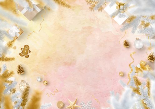 The Christmas decoration border and gradient ink brush paper background