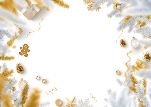 The Christmas decoration border and blank white background