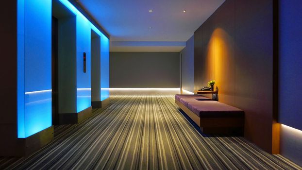 Indoor hotel lobeey with the strip background floor