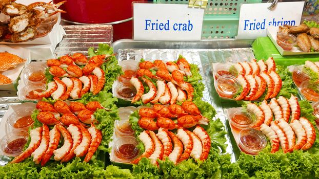 Outdoor seafood for selling at Thailand night food market