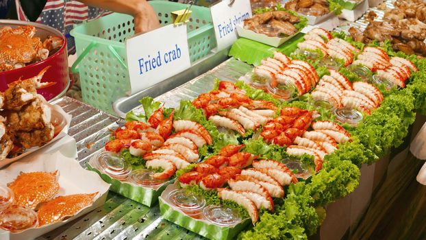 Outdoor seafood for selling at Thailand night food market