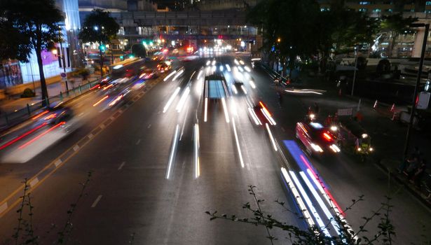 Long exposure of the city and the traffic light trail