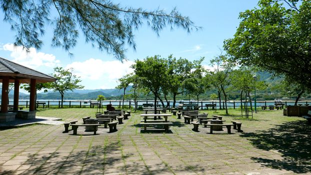 Outdoor barbecue BBQ place and pavilion with natural view