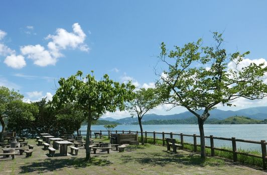 Outdoor barbecue BBQ place and pavilion with the natural view