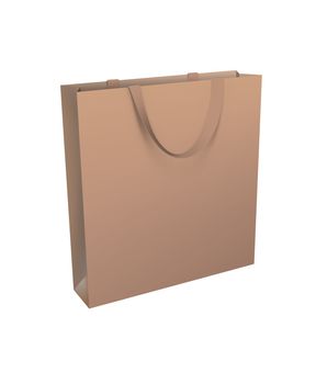 Isolated golden shopping bag with the brown handle