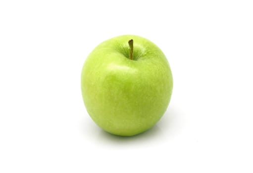 One green apple on white background