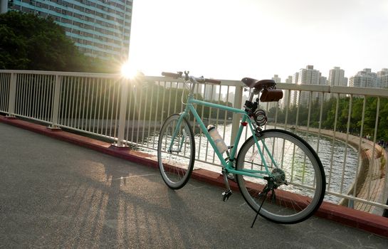 vintage bicycle in Hong Kong residential district at sunset