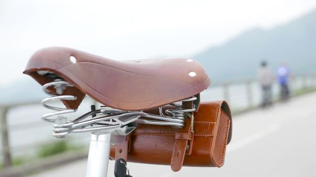 bicycle leather seat and bag closeup