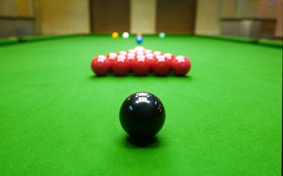 snooker balls and table in private room