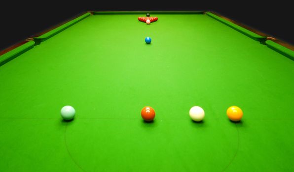 snooker balls and table in private room