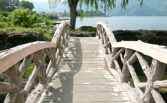 wooden bridge footpath in the garden