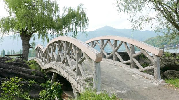 wooden bridge footpath in the garden