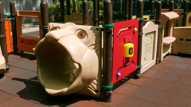 Children plastic castle playground in the park