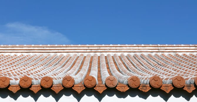 Old Japan temple tile roof in day time