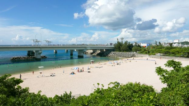 Japan Okinawa beach near the bridge