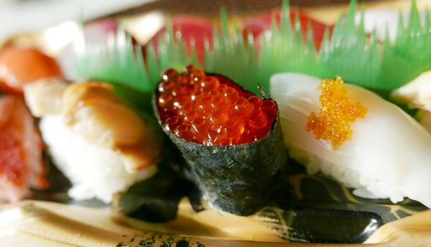 Freshness Japanese food Sushi set on the plastic tray